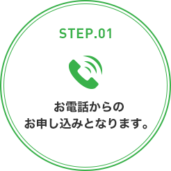 STEP.01 お電話からのお申し込みとなります。